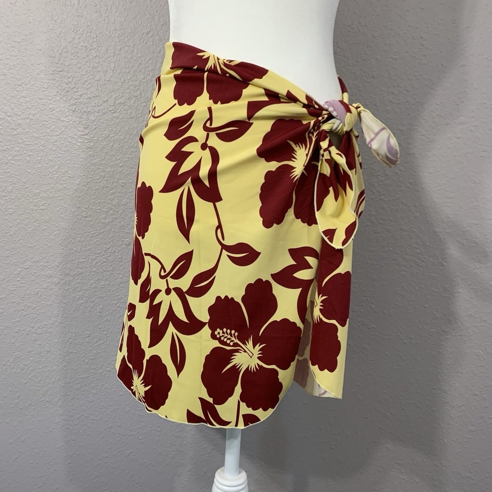 Leilani Sarong yellow Brown Floral Bathing Suit Cover Up Mini Skirt One‎ Size